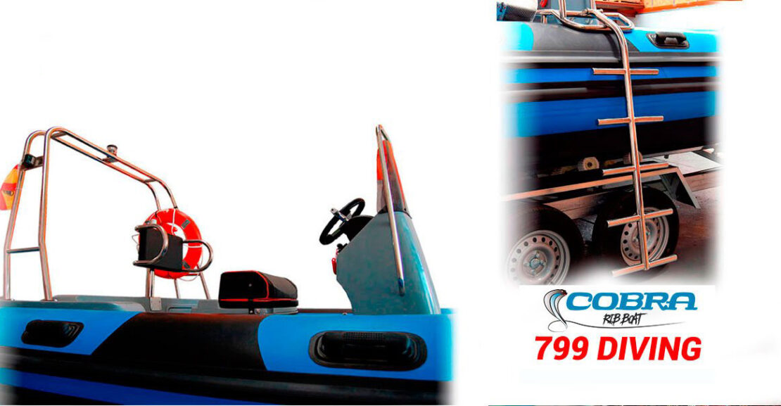 Semirrígida de 8 metros Cobra 799 Diving con flotadores de Neopreno Hypalon para buceo profesional.