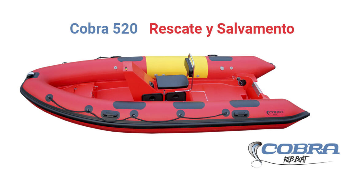 Embarcación de rescate Cobra 520 con sistema de flotador lateral desinflable para acceso de heridos.