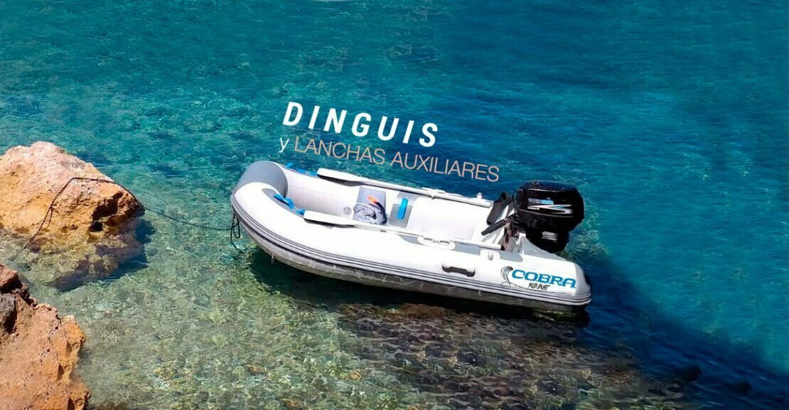 Lancha auxiliar dingui Cobra con casco de aluminio y flotadores de PVC para veleros y yates.