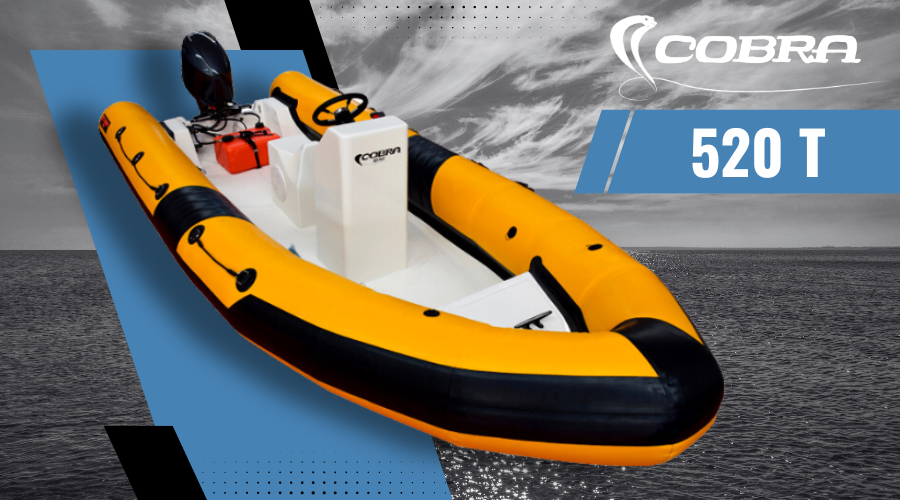 Lancha semirrígida Cobra 520T de Neopreno Hypalon con casco en V profunda para pesca y recreo.