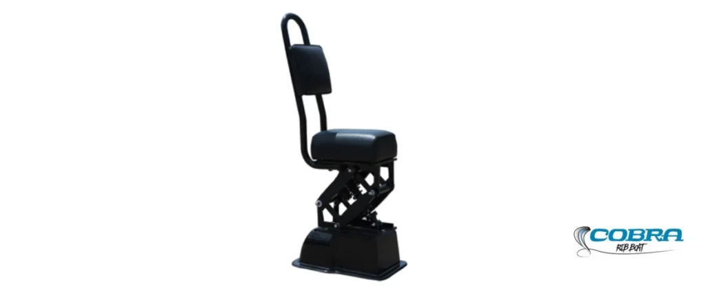 Asiento Jockey JS-SN con sistema de suspensión para mitigación de impactos en embarcaciones rápidas y semirrígidas.