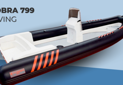 Embarcaión Semirrígida Cobra 799 PVC para buceo profesional con casco en V profunda y gran capacidad de carga.