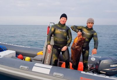 Embarcación semirrígida Cobra Fisher 550 de Hypalon Neopreno equipada con partacañas para pesca.